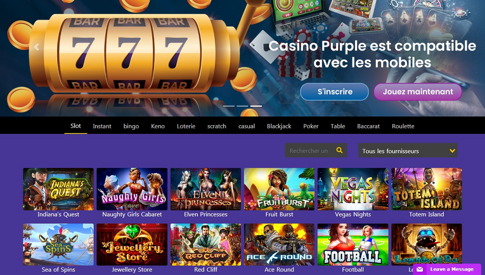 Casino Purple interface de jeux